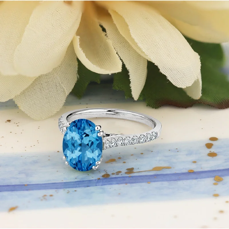 Rings with faceted aquamarine for sea glow -Auriya 2 3/4ct Fancy Oval Swiss Blue Topaz and Diamond Engagement Ring 1/4ctw 14k Gold