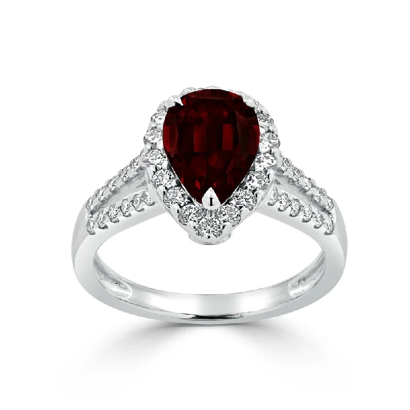 Rings with adjustable bands for perfect fit -Auriya 2ct Pear Shape Red Garnet and Halo Diamond Ring 1/2ctw 18K Gold