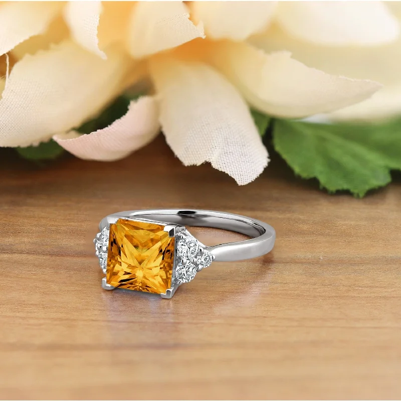 Bold rings with oversized amethyst gemstones -Auriya 3 1/10ct Princess-cut Citrine and Diamond Engagement Ring 1/3ctw 14k Gold