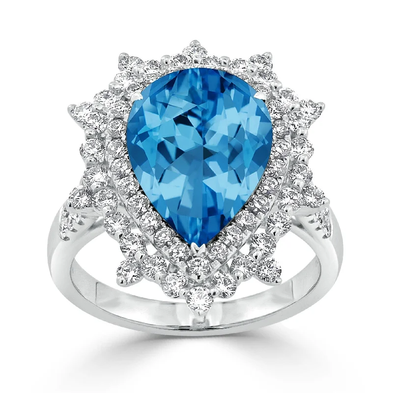 Rings with raw topaz for icy charm -Auriya 5 5/8ct Pear-cut Blue Topaz and Halo Diamond Ring 1 1/4ctw 18K Gold