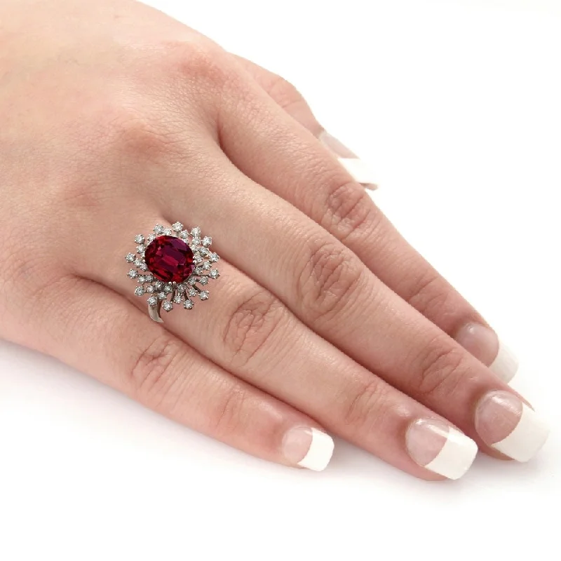 Handcrafted rings with raw emerald rough stones -Auriya 6 1/2ct Oval-cut Red Ruby and Halo Diamond Ring 1ctw 18K Gold