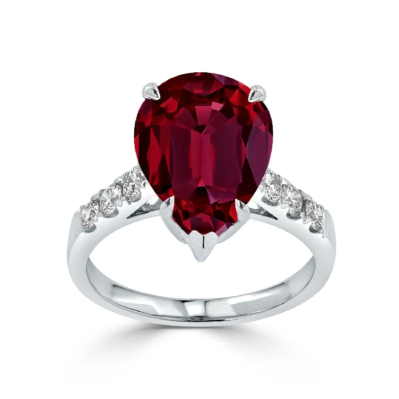 Rings with hammered silver for rustic appeal -Auriya 7 1/6ct Pear-cut Red Ruby and Diamond Ring 3/8cttw 18K Gold