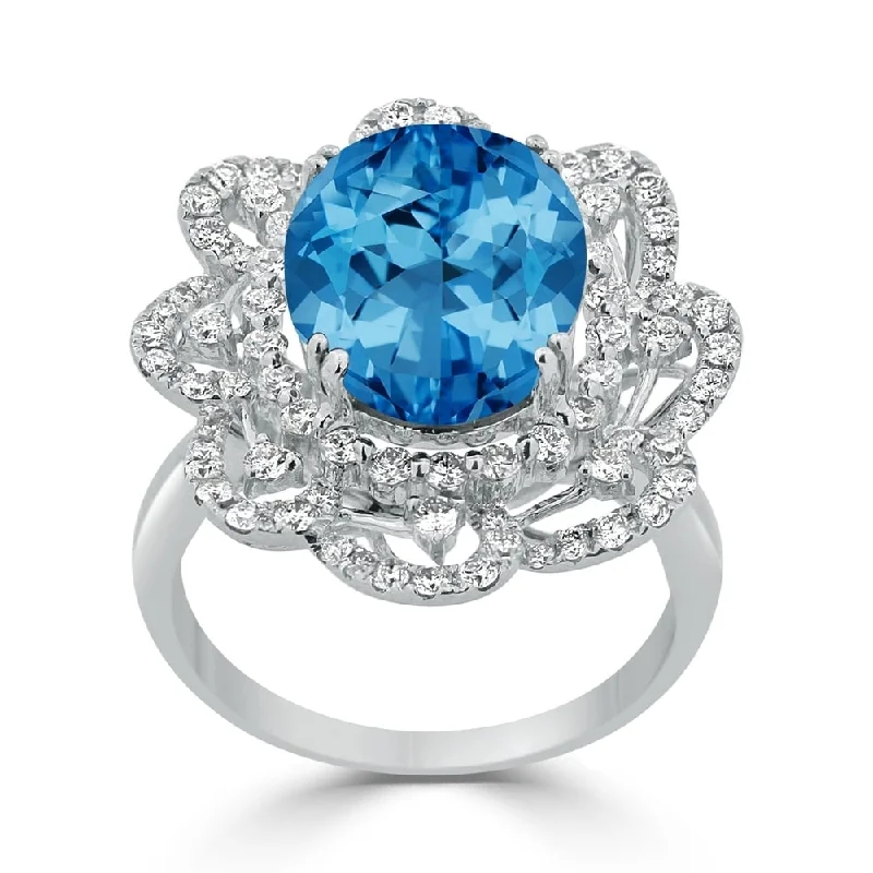 Rings with birthstone clusters for personalization -Auriya 8 7/8ct Oval-cut Blue Topaz Halo Diamond Ring 1 1/5ctw 18K Gold