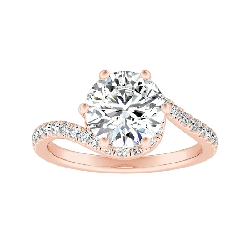 Rings with vintage-inspired rose-cut diamonds -Auriya Bypass 2ct Round Moissanite and 1/3ctw Halo Diamond Engagement Ring 14K Gold