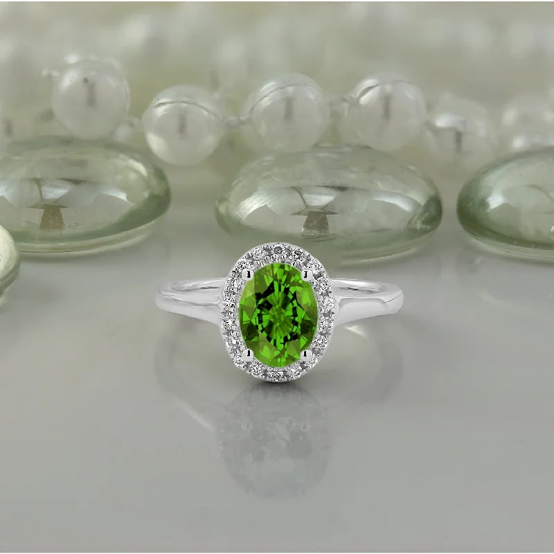 Rings with rose quartz for soft romance -Auriya Classic 1ct Oval Peridot and Halo Diamond Engagement Ring 1/8cttw 14k Gold