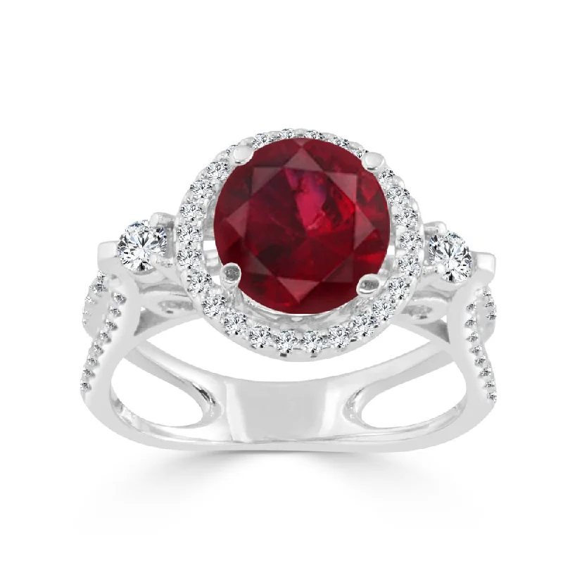 Rings with tourmaline gems for bold hues -Auriya Contemporary 1/2ctw Red Ruby 1/2ctw Halo Diamond Engagement Ring 14k Gold