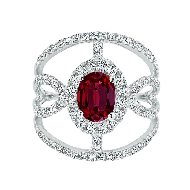 Rings with shield-shaped stones for boldness -Auriya Modern 1 3/8ct Oval-cut Red Ruby and Diamond Ring 1ctw 18K Gold