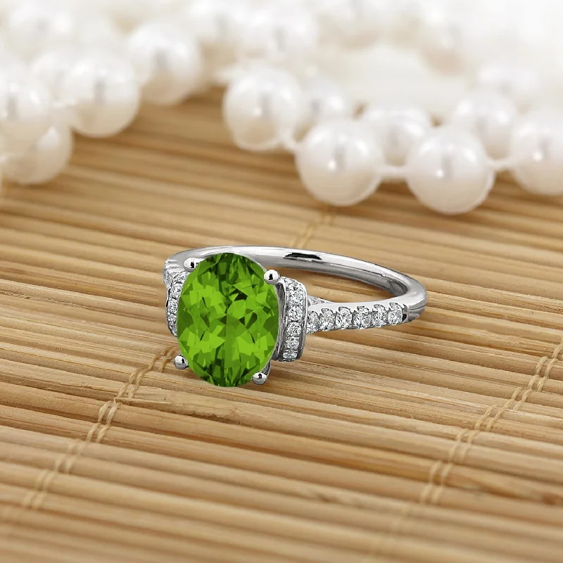 Rings with natural amber for warm glow -Auriya Modern 2 3/8ct Oval Peridot and Diamond Engagement Ring 3/8cttw 14k Gold