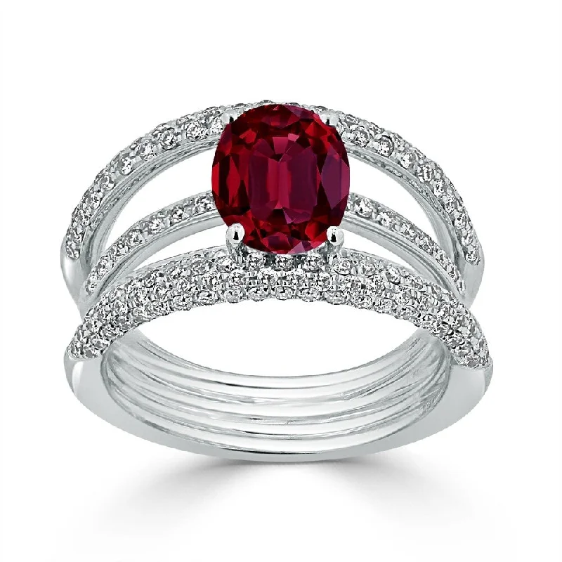 Platinum rings with sparkling sapphire center stones -Auriya Modern 2ct Oval Red Ruby and Diamond Ring 9/10ctw 18K Gold