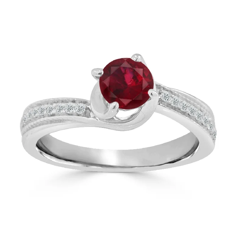 Rings with vintage-inspired rose-cut diamonds -Auriya Modern 5/8ct Ruby 1/7ctw Diamond Engagement Ring 14K Gold