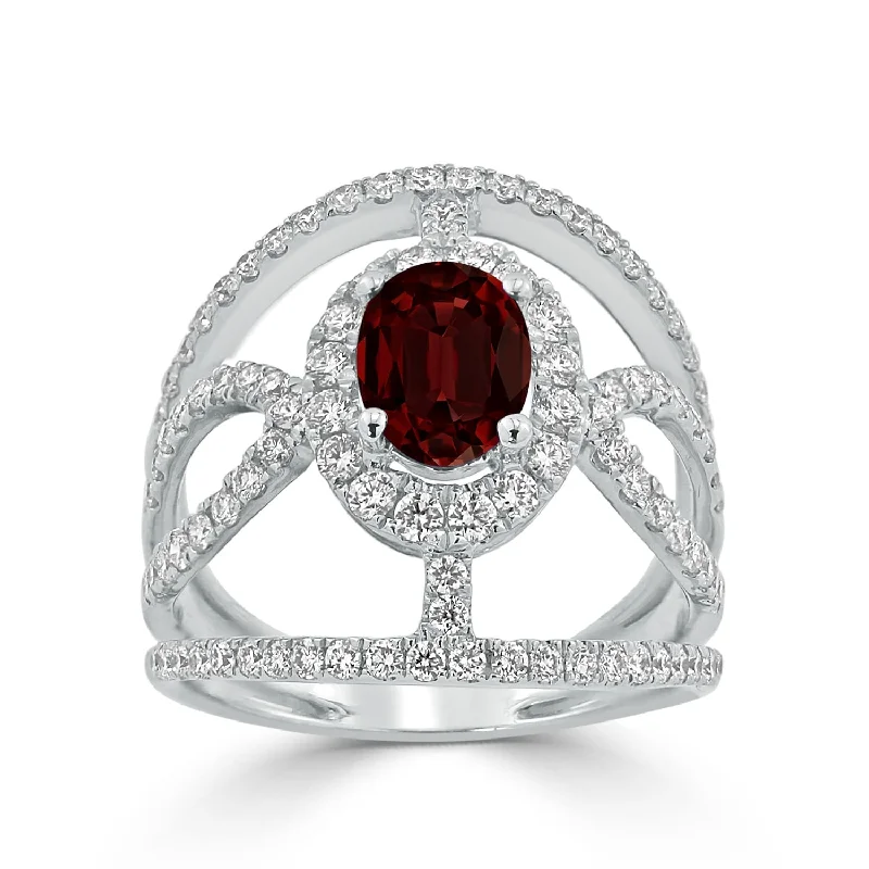 Rings with peridot gems for fresh green -Auriya Modern 7/8ct Oval-cut Red Garnet and Diamond Ring 1ctw 18K Gold