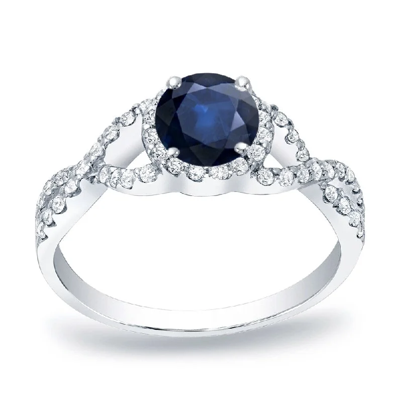 Rings with oxidized silver for antique appeal -Auriya Twisted Infinity Round 1/2ct Sapphire and 1/3ct TDW Halo Diamond Engagement Ring 14k Gold