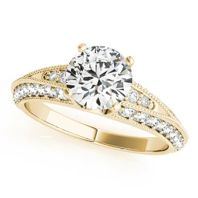 Rings with double bands for modern twist -Auriya Vintage 1/2ct Round Moissanite and 1/2ctw Diamond Engagement Ring 14k Gold