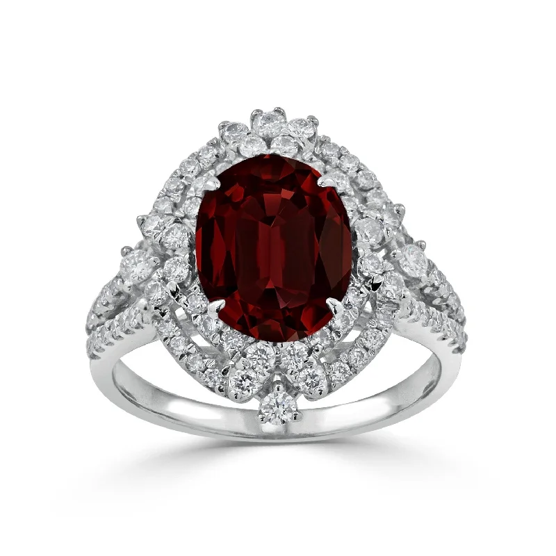 Rings with twisted rose gold band designs -Auriya Vintage 2 7/8ct Oval Garnet Halo Diamond Ring 3/4ctw 18K Gold