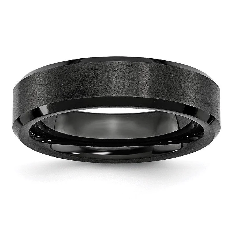 Rings with labradorite stones for mystic flash -Black Ceramic Beveled Edge 6mm Brushed and Polished Band