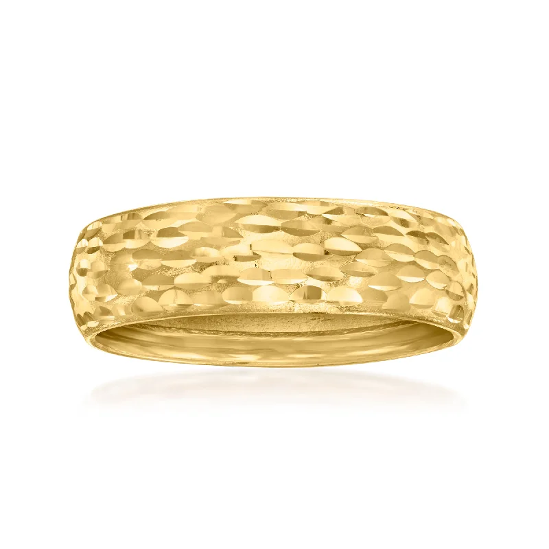 Rings with engraved constellations for stargazers -Canaria 10kt Yellow Gold Textured and Polished Groove-Pattern Ring