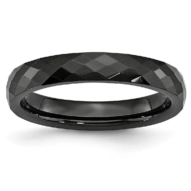 Platinum rings with sparkling sapphire center stones -Ceramic Black 4mm Faceted Polished Band