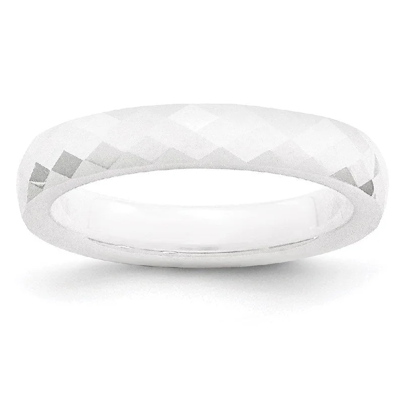 Stackable rings with mixed metal finishes -Ceramic White 4mm Faceted Polished Band