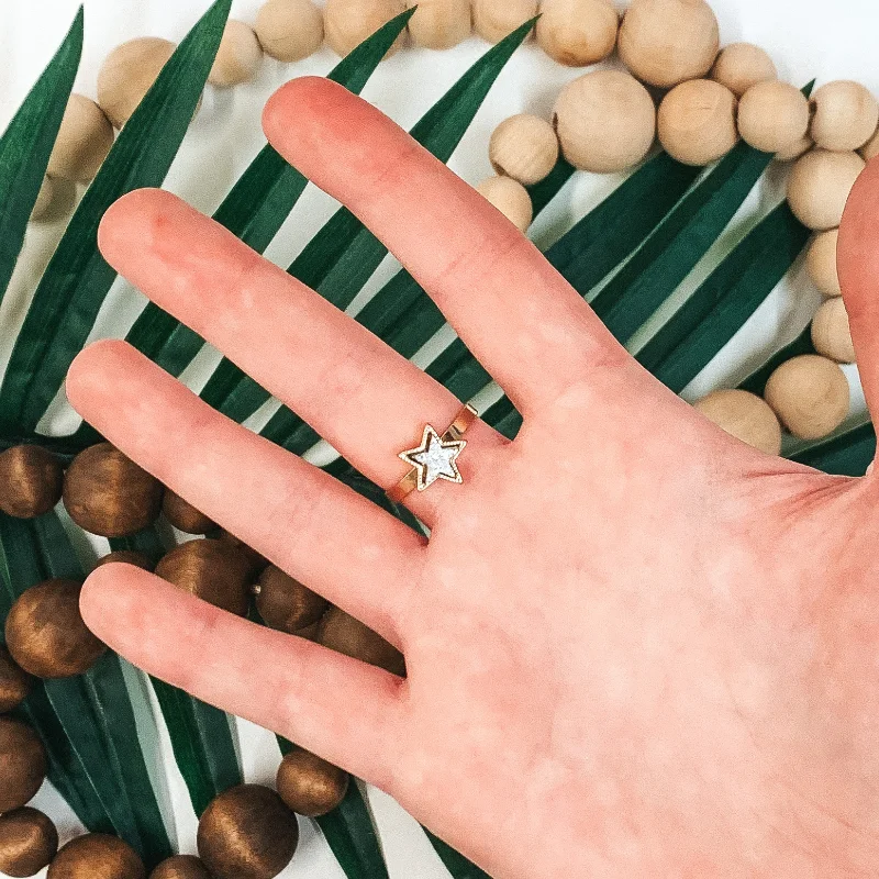 Rings with lotus flower engravings for peace -Crystalized Star Gold Tone Ring in Silver