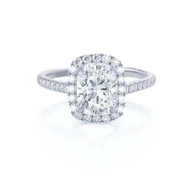 Rings with knot motifs for symbolic love -DARLEY - Ready to Ship 0.72ct Elongated Cushion Lab Diamond 18k White Gold Halo