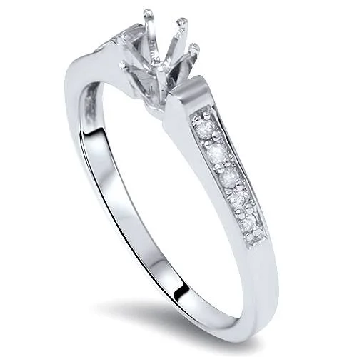 Minimalist rings with tiny diamond dot accents -Diamond Engagement Semi Mount Ring Setting White Gold