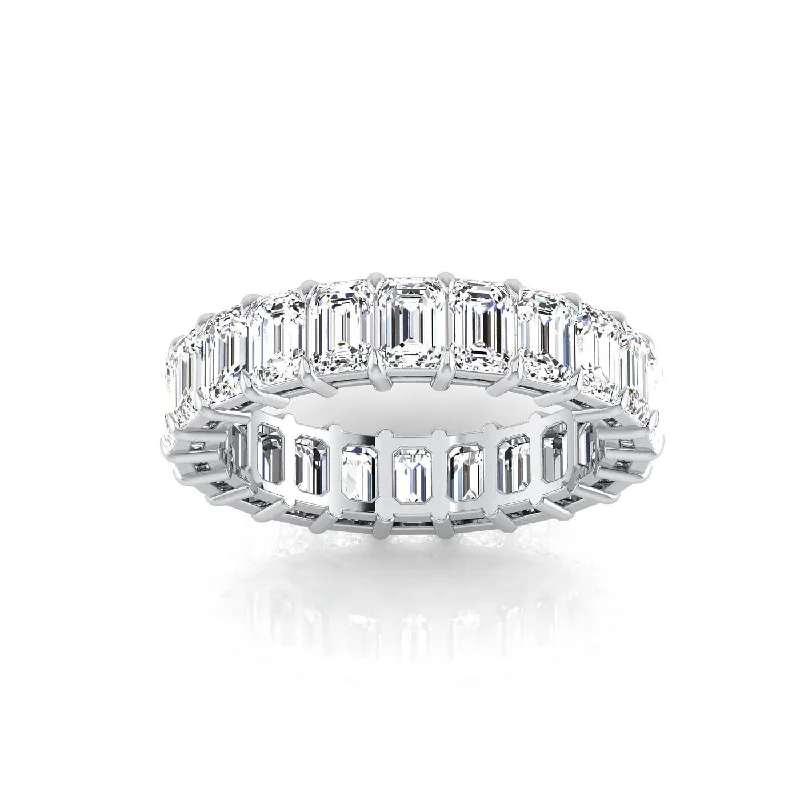 Rings with shield-shaped stones for boldness -Emerald Cut Lab Grown Diamond Eternity Band - 4.40cttw