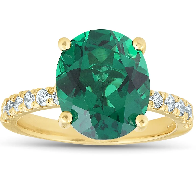 Rings with aquamarine stones for ocean charm -Emerald & Diamond 3/8 ct Ring 14k Yellow Gold