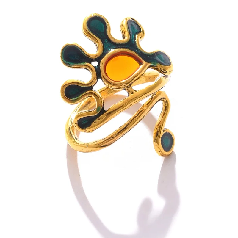 Rings with tiger eye for warm tones -Gold Plated Designer Stone Ring