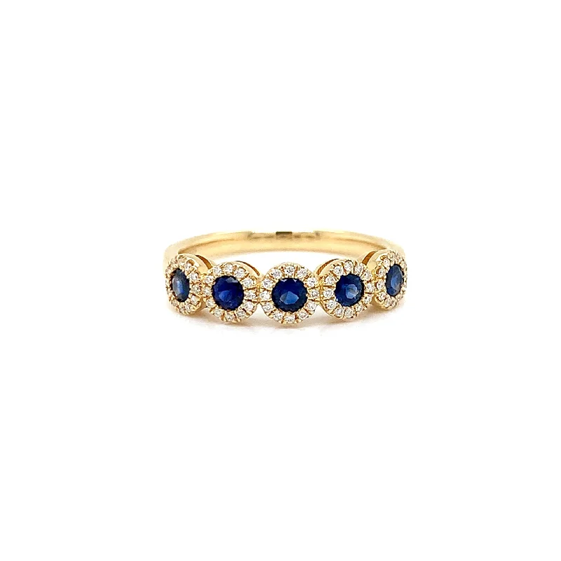 Dainty rings with subtle engraved star motifs -Halo Sapphire