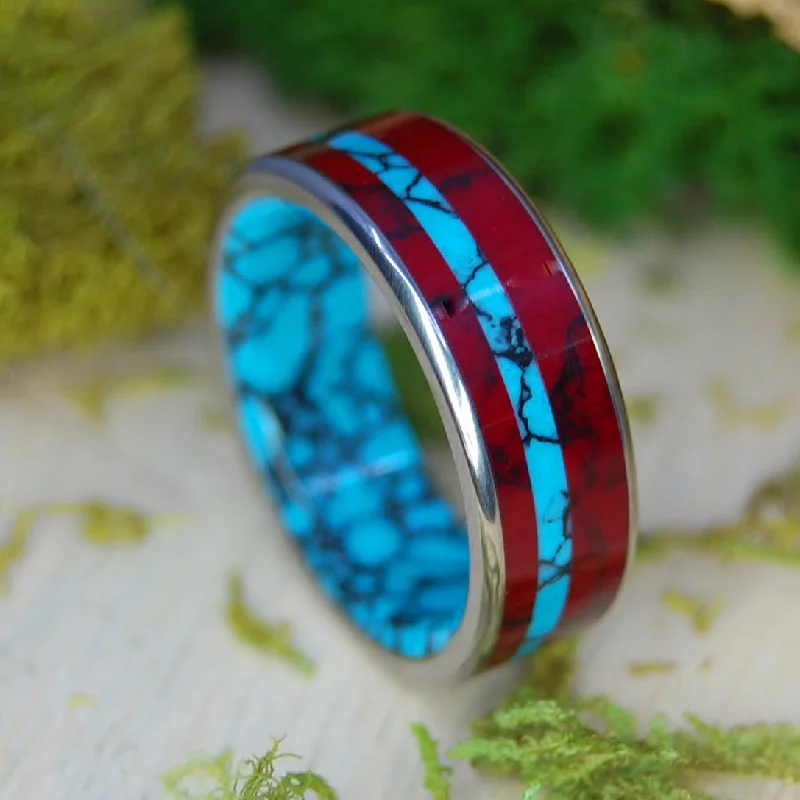 Rings with floral amethyst for romantic touch -Knock On My Door Red | Men's Red Jasper Stone, & Turquoise Stone Wedding Ring