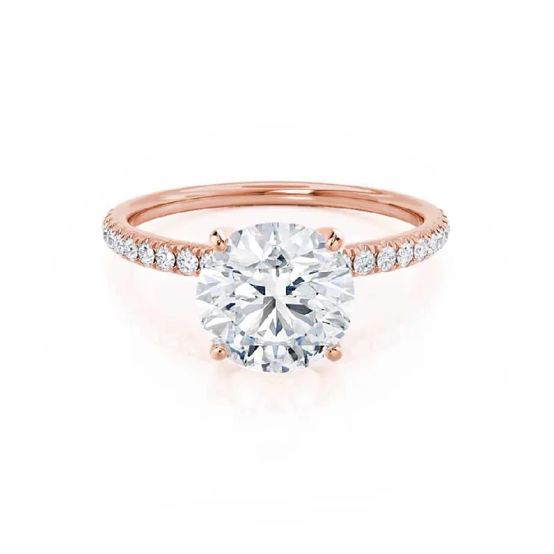 Rings with birthstone clusters for personalization -MACY - Round Natural Diamond 18k Rose Gold Petite Pavé Ring