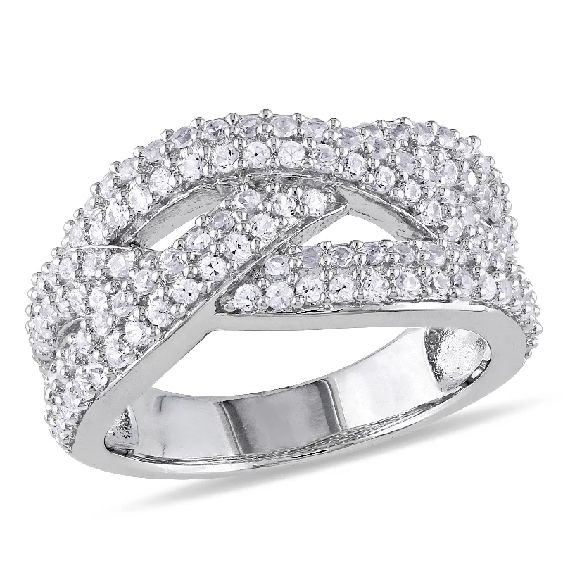 Rings with shield-shaped stones for boldness -Miadora 1 1/4ct TGW Created White Sapphire Braided Ring in Sterling Silver