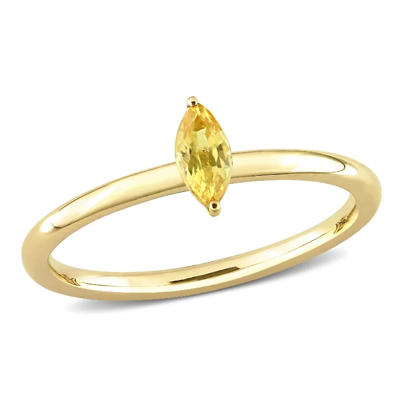 Rings with blue quartz for cool tones -Miadora 1/3ct TGW Marquise Yellow Sapphire Stackable Ring in 10k Yellow Gold