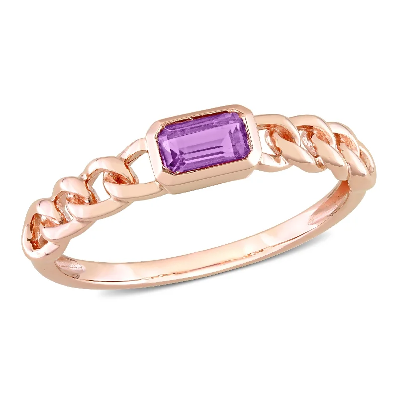 Rings with faceted garnet for deep shine -Miadora 1/3ct TGW Octagon Africa Amethyst Link Ring in 10k Rose Gold