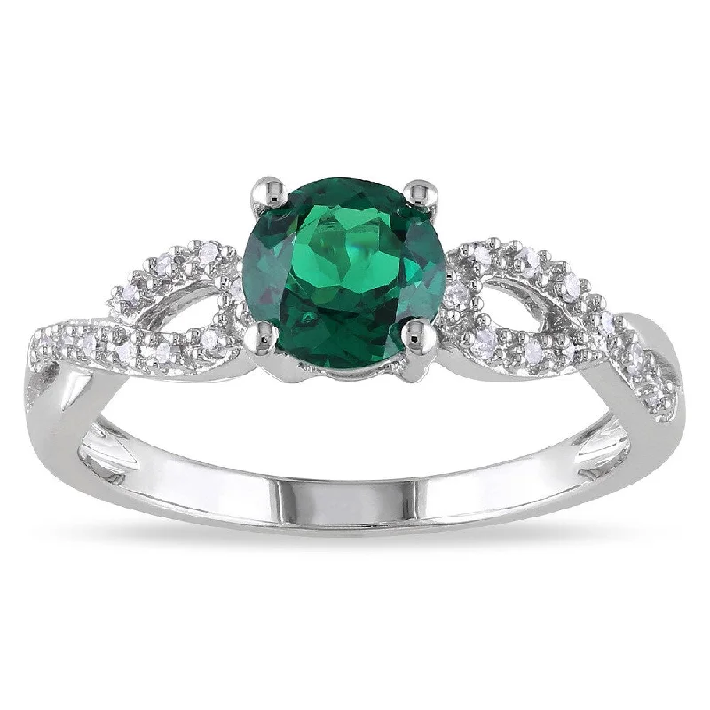 Chunky rings with hammered gold band texture -Miadora 10k White Gold Created Emerald and 1/10ct TDW Diamond Infinity Ring