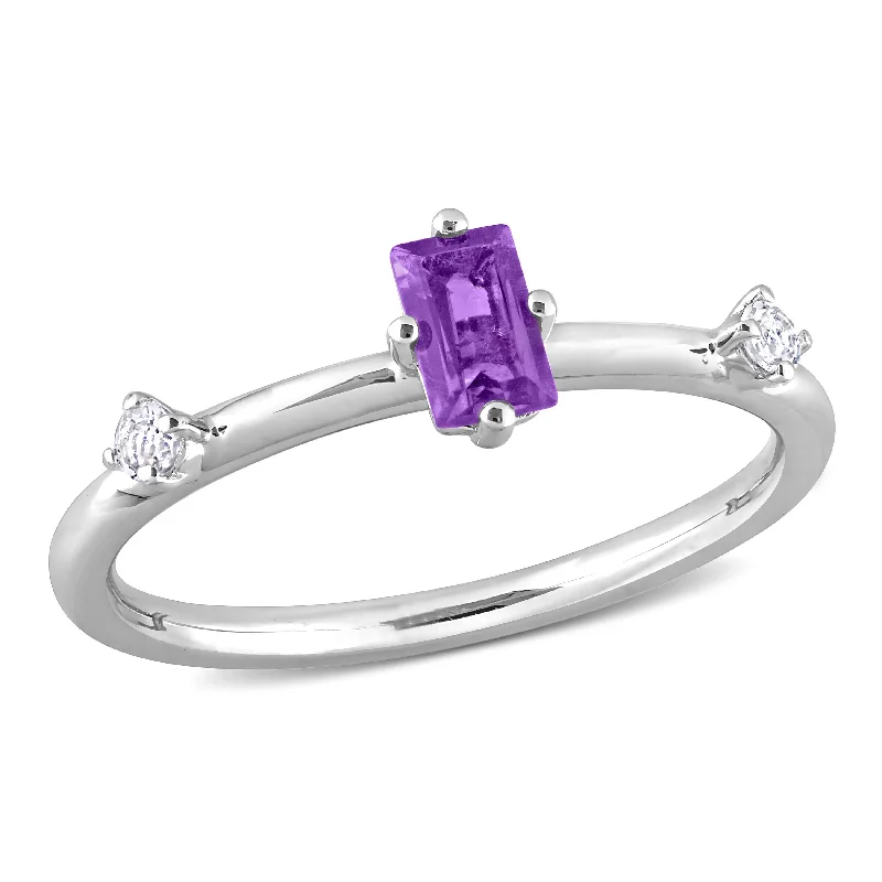 Rings with star sapphire for unique glow -Miadora 2/5ct TGW Emerald Cut Amethyst and White Topaz 3-Stone Ring in Sterling Silver