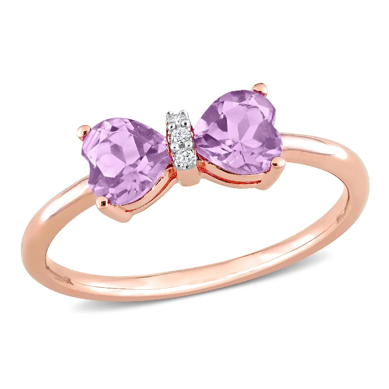 Rings with claw-set moonstone for mystique -Miadora 4/5ct TGW Amethyst and Diamond Accent Bow Ring in 10k Rose Gold