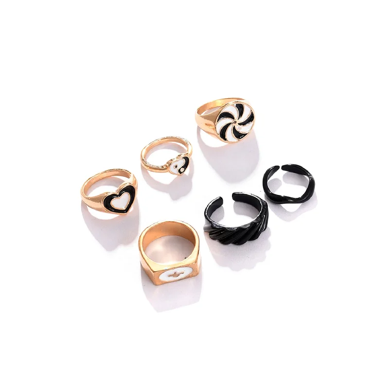 Rings with coral stones for vibrant pop -Pack Of 6 Gold Plated Designer Ring