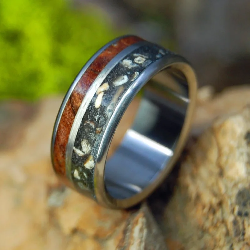 Rings with hammered silver for rustic appeal -Redwood Lava | Men's Icelandic Black Lava, Redwood & Titanium Wedding Ring