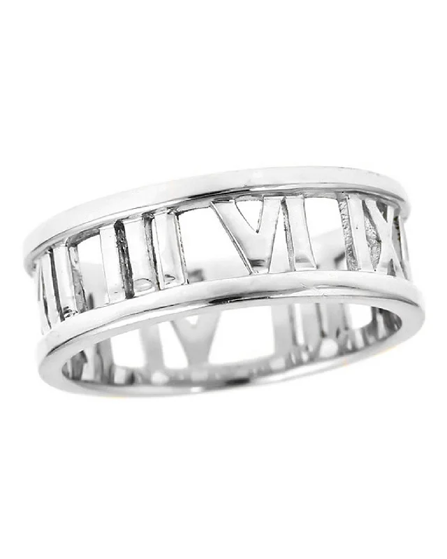 Rings with vine-wrapped bands for nature -Roman Numeral Band Ring in Sterling Silver