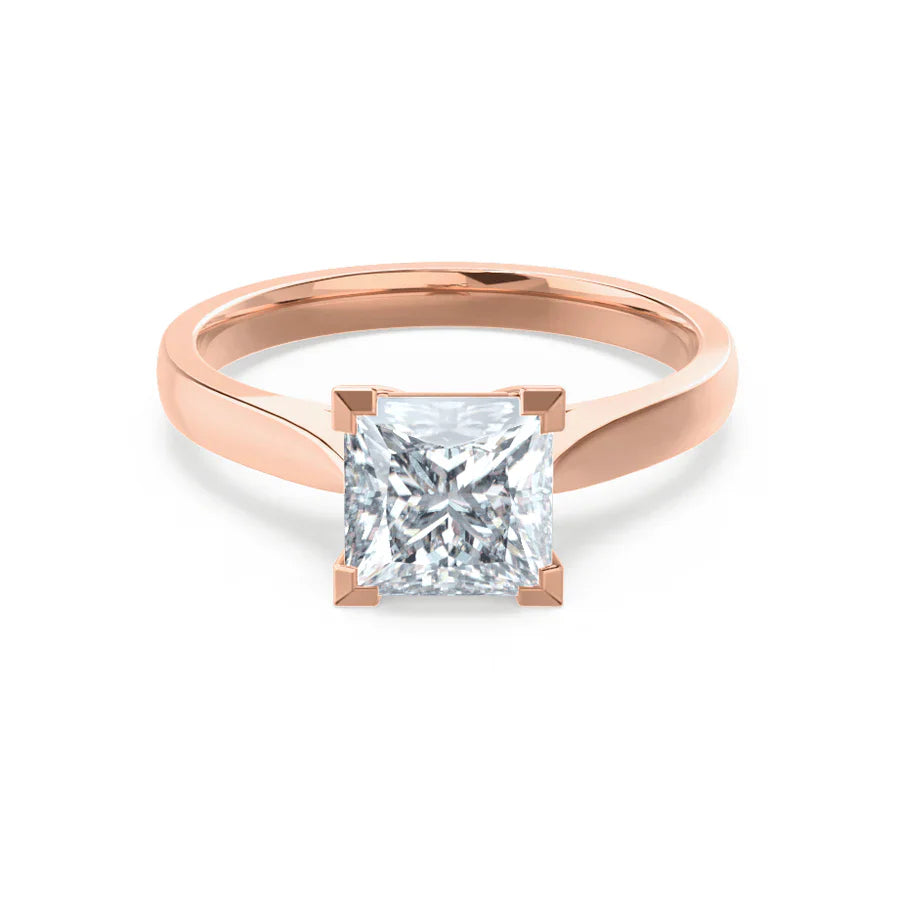 Rings with twisted rose gold band designs -ROSALEE - Princess Natural Diamond 18k Rose Gold Solitaire