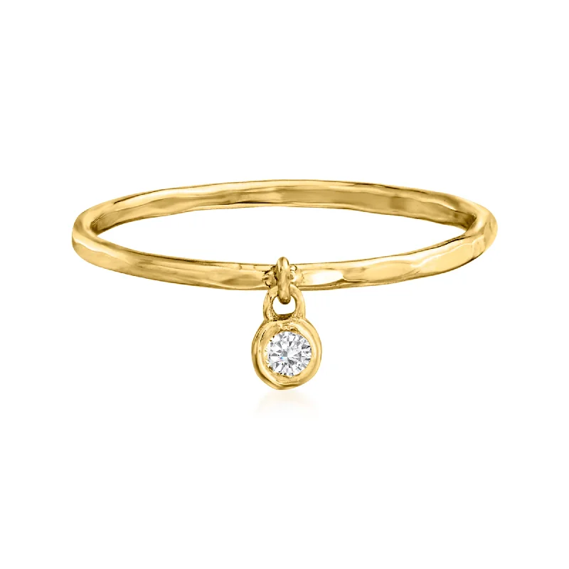 Rings with delicate filigree sapphire settings -Ross-Simons 14kt Yellow Gold Bezel-Set Diamond Accent Charm Ring