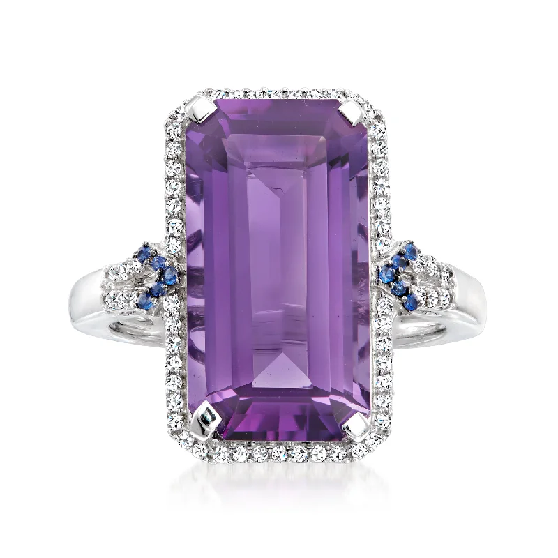 Rings with etched floral bands for detail -Ross-Simons Amethyst, . Sapphire and . Diamond Ring in 14kt White Gold