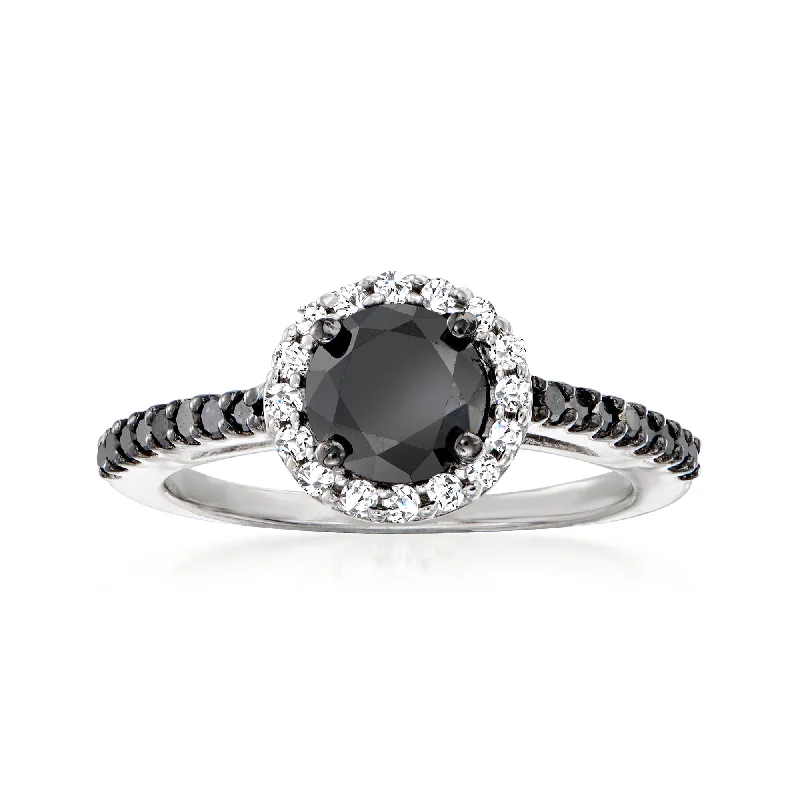 Rings with matte gold for subtle luxury -Ross-Simons Black and White Diamond Halo Ring in Sterling Silver