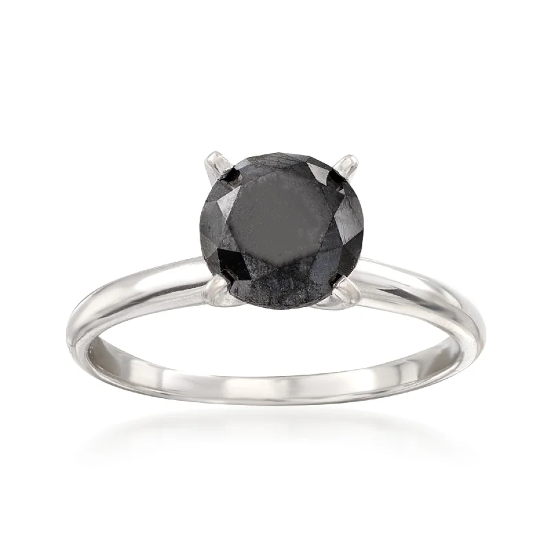 Rings with polished jade for smooth calm -Ross-Simons Black Diamond Solitaire Ring in 14kt White Gold