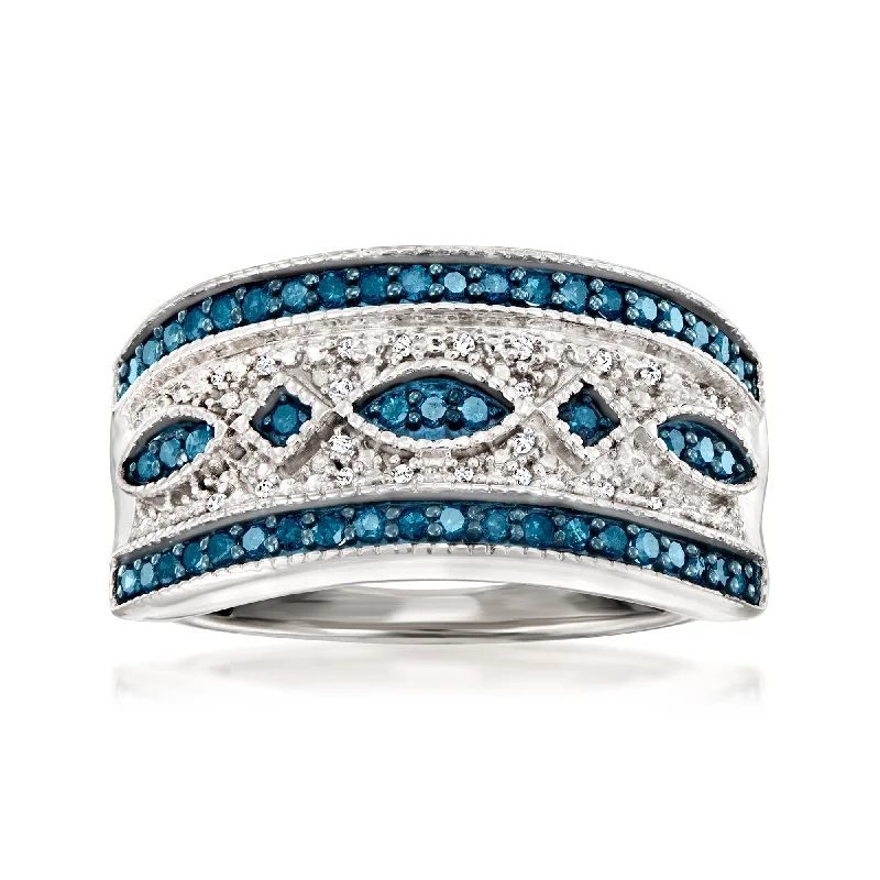 Rings with hexagon-cut stones for trendiness -Ross-Simons Blue and White Diamond Ring in Sterling Silver