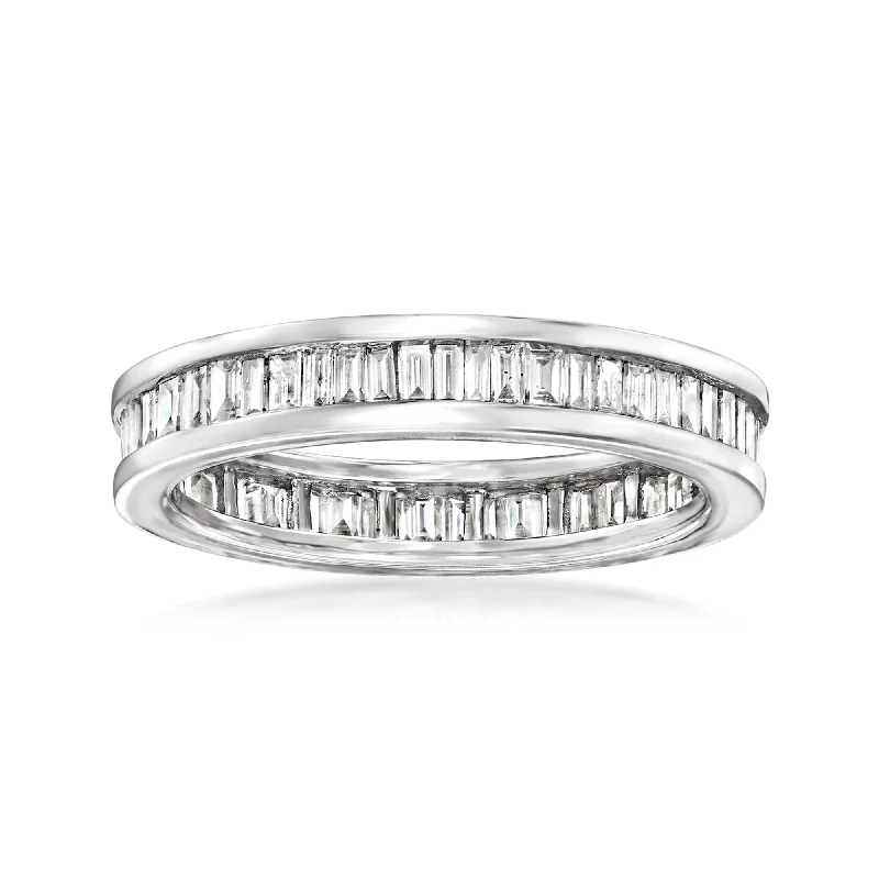 Rings with infinity loops for timeless love -Ross-Simons Channel-Set Baguette Diamond Eternity Band in 14kt White Gold