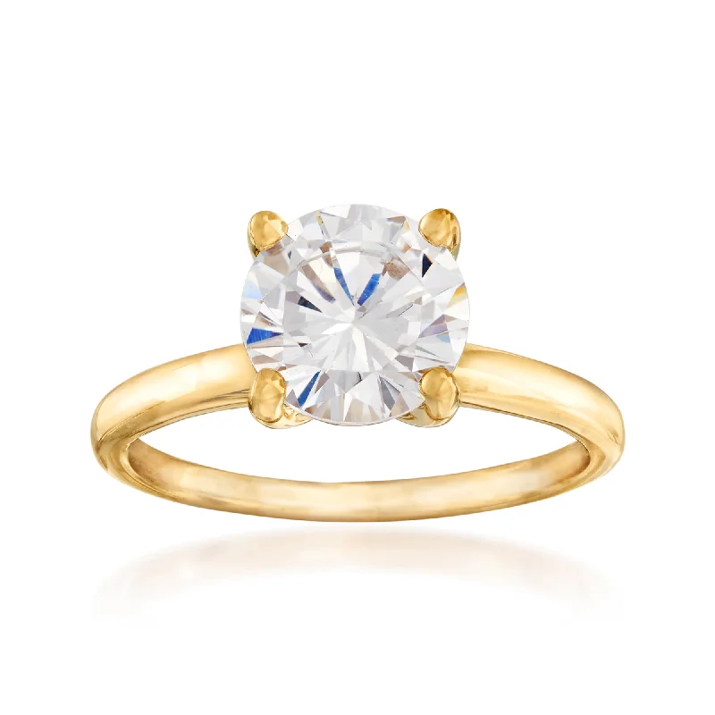 Rings with aquamarine stones for ocean charm -Ross-Simons CZ Solitaire Ring in 14kt Yellow Gold