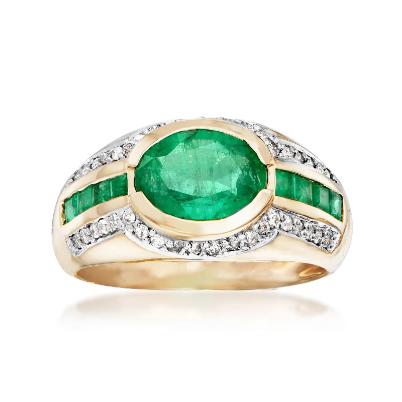 Rings with double bands for modern twist -Ross-Simons Emerald and . Diamond Ring in 14kt Yellow Gold