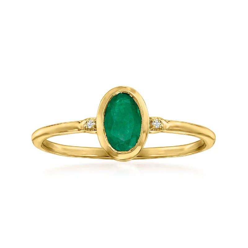 Rings with claw-set moonstone for mystique -Ross-Simons Emerald Ring in 14kt Yellow Gold